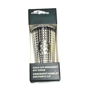 NWT Starbucks 2023 Holiday Metallic Mirror Silver Grid Disco Keychain